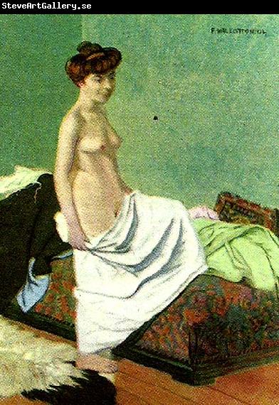 Felix  Vallotton naken kvinna som haller sitt nattlinne